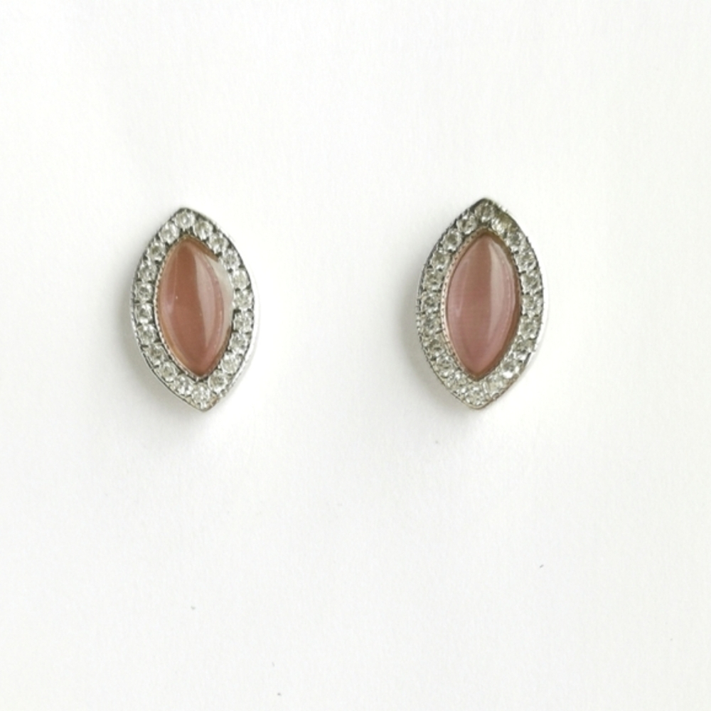 Pink Chalcedony CZ Halo Stud Earrings sterling silver 🆕